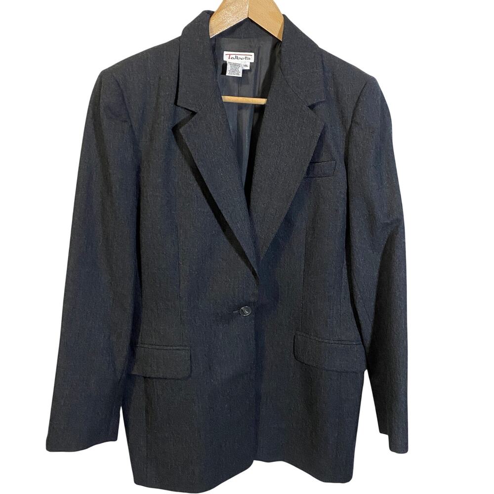 Vintage Talbots 100% Worsted Wool Blazer Jacket Charcoal Gray Plus Sz 14L Long